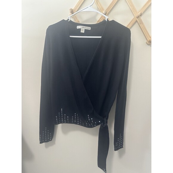 Tommy Hilfiger Sweater Size Small Black With Sequins Wrap Sweater - Picture 1 of 5